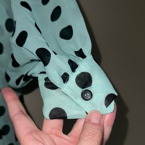 ALLOY Mint Polka Dot 3/4 Sleeve Button Down Margot Blouse - Picture 5 of 6